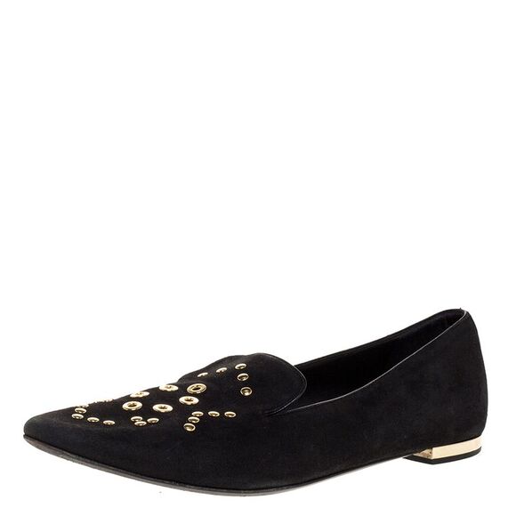 Burberry Black Suede Eyelet Detail Hoadley Tapestry Smoking Slippers Size 39 - Picture 1 of 4